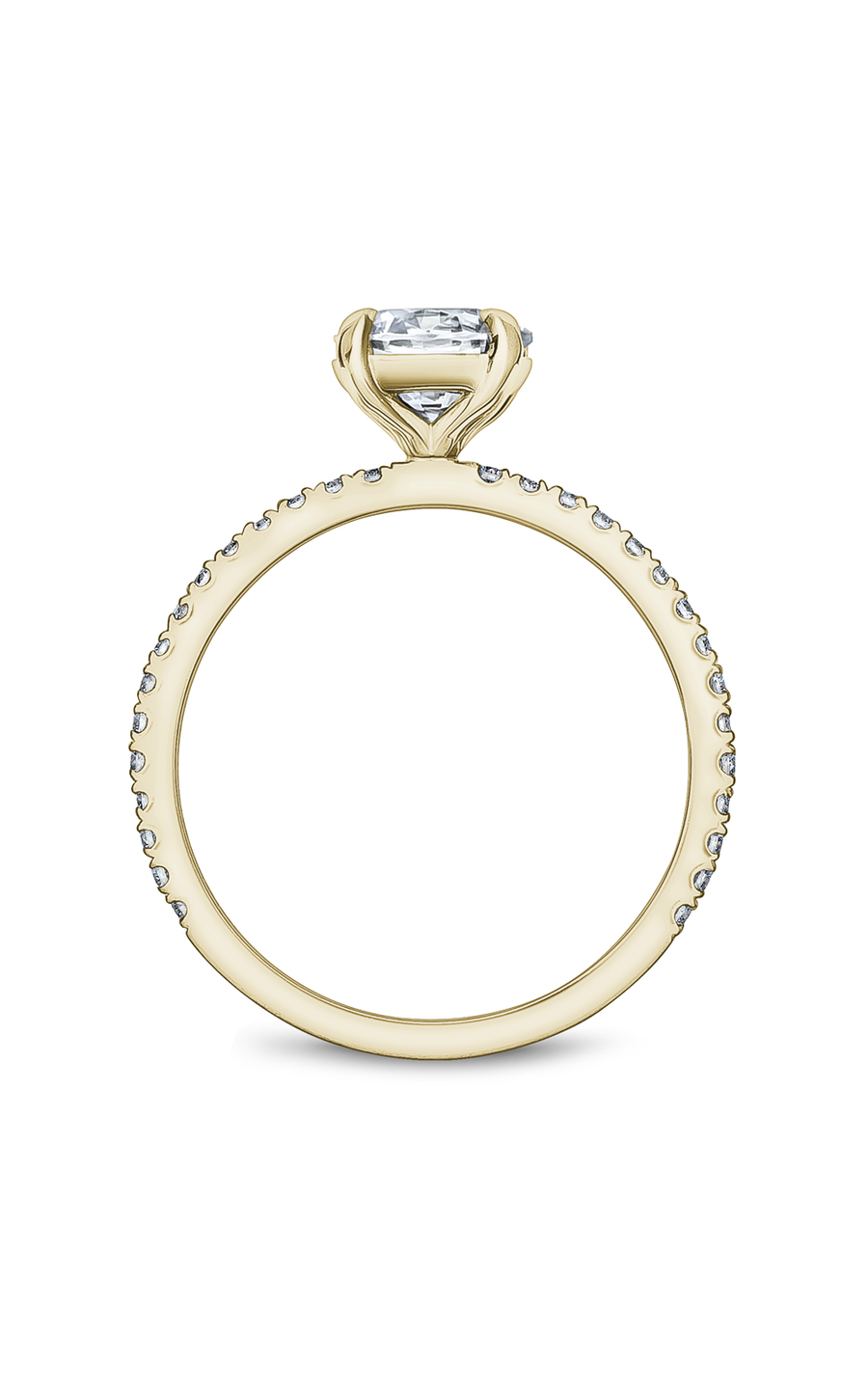 14K Yellow Gold Solitaire Sidestone Round Engagement Ring