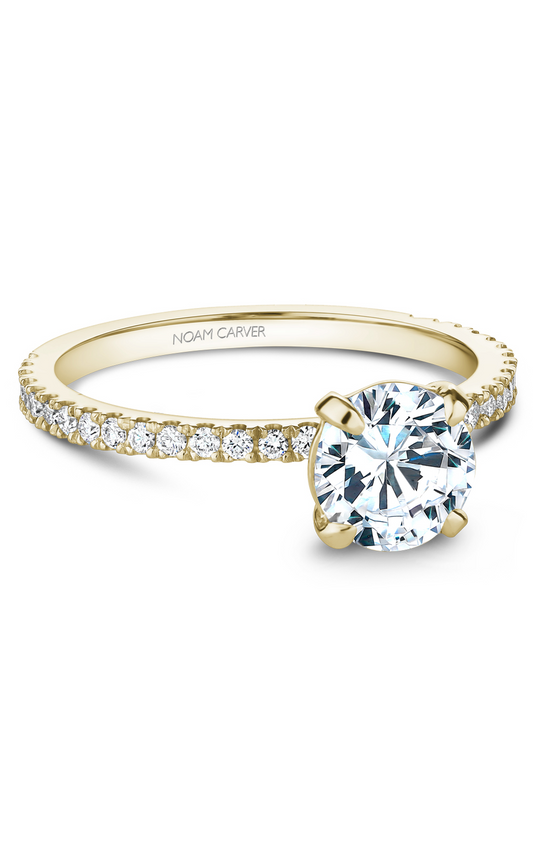 18K Yellow Gold Solitaire Sidestone Round Engagement Ring