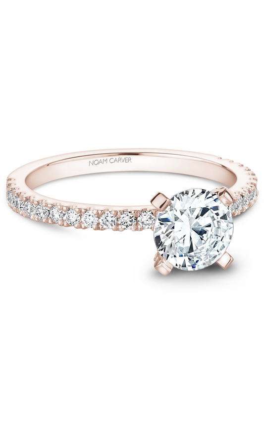 18K Rose Gold Solitaire Sidestone Round Engagement Ring