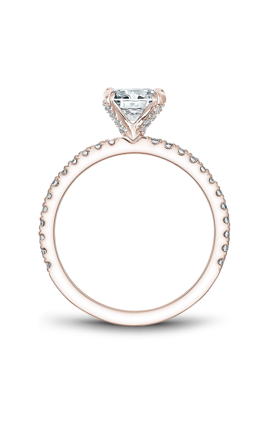 18K Rose Gold Solitaire Sidestone Round Engagement Ring