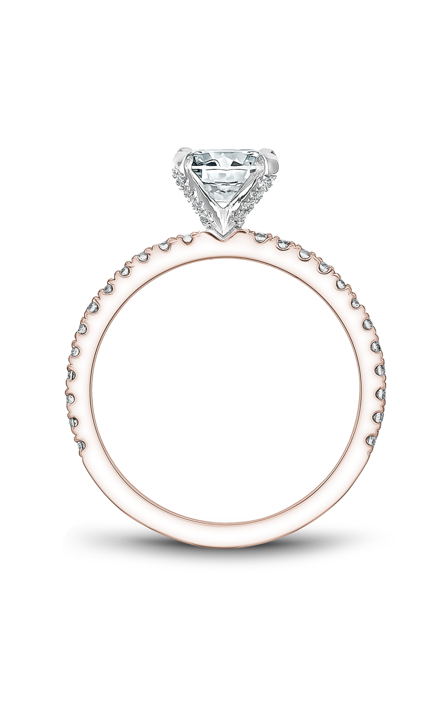 14K Rose Gold and 14K White Gold Solitaire Sidestone Round Engagement Ring