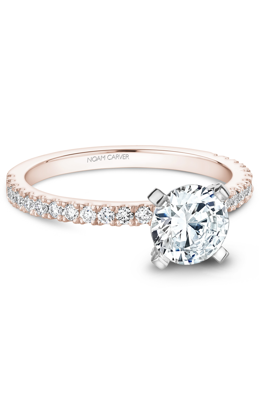 18K Rose Gold and 18K White Gold Solitaire Sidestone Round Engagement Ring