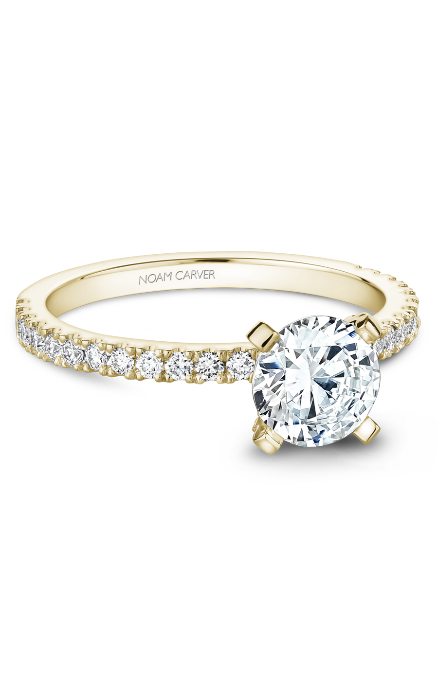 18K Yellow Gold Solitaire Sidestone Round Engagement Ring