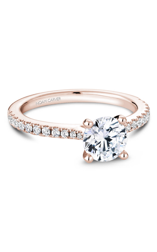 14K Rose Gold Solitaire Sidestone Round Engagement Ring