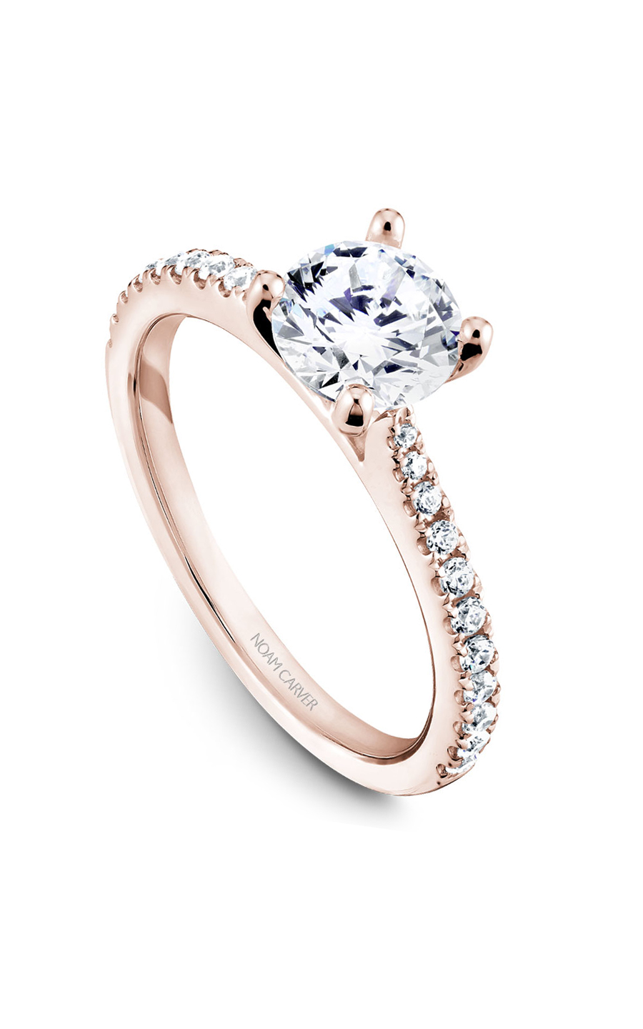 14K Rose Gold Solitaire Sidestone Round Engagement Ring