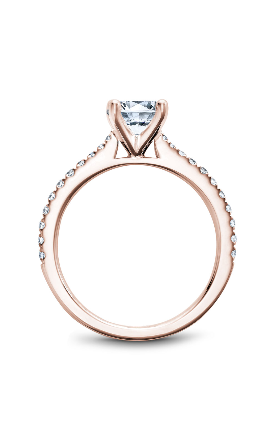 18K Rose Gold Solitaire Sidestone Round Engagement Ring