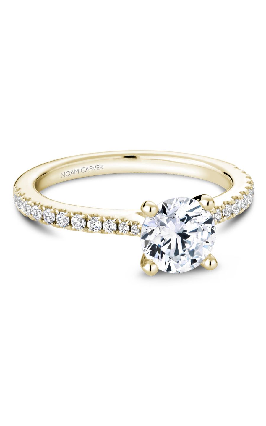 14K Yellow Gold Solitaire Sidestone Round Engagement Ring