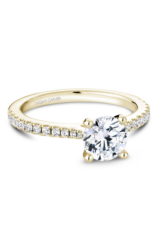 14K Yellow Gold Solitaire Sidestone Round Engagement Ring