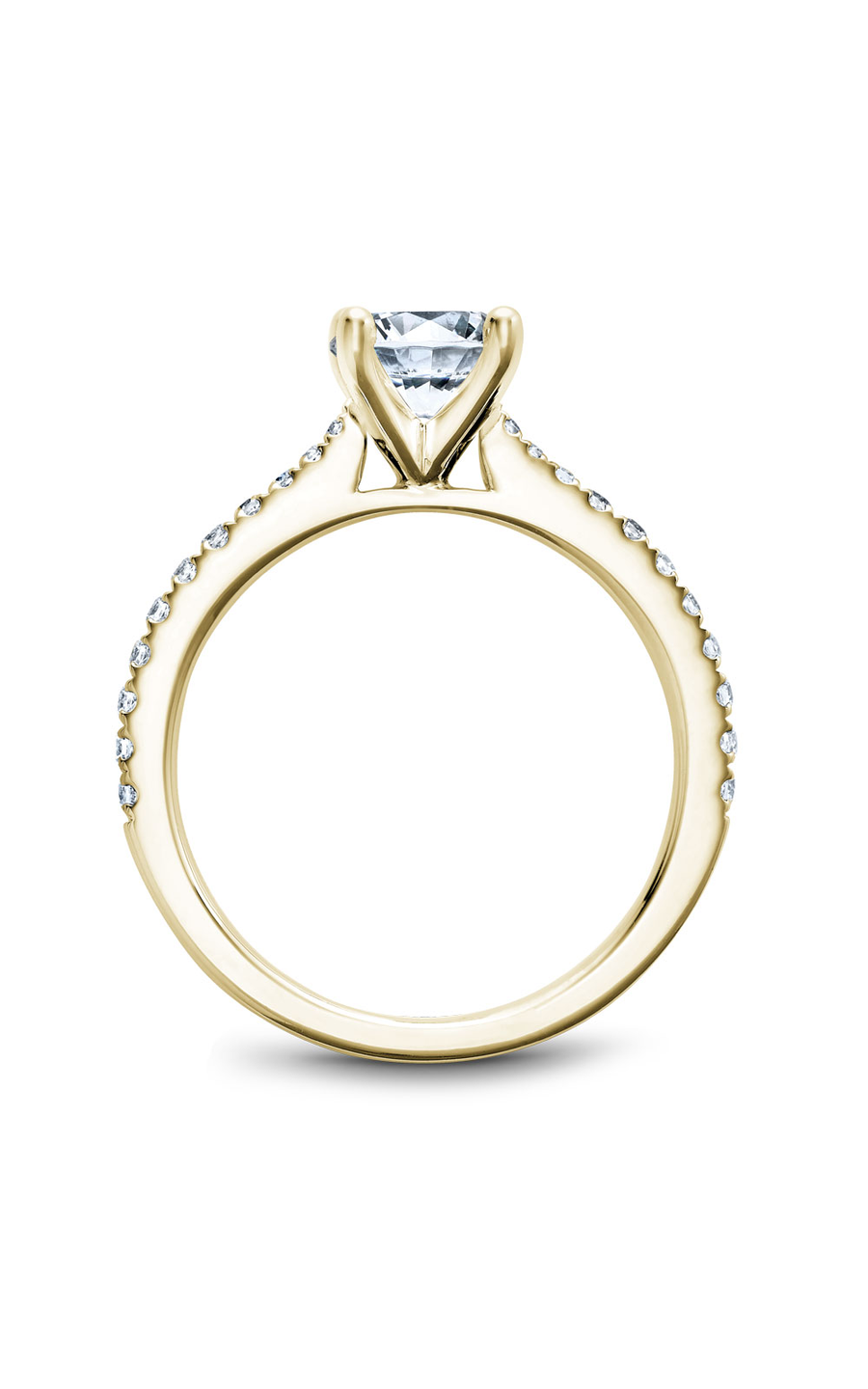 14K Yellow Gold Solitaire Sidestone Round Engagement Ring