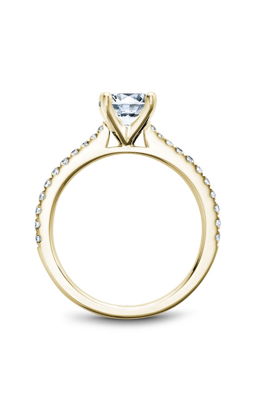 14K Yellow Gold Solitaire Sidestone Round Engagement Ring