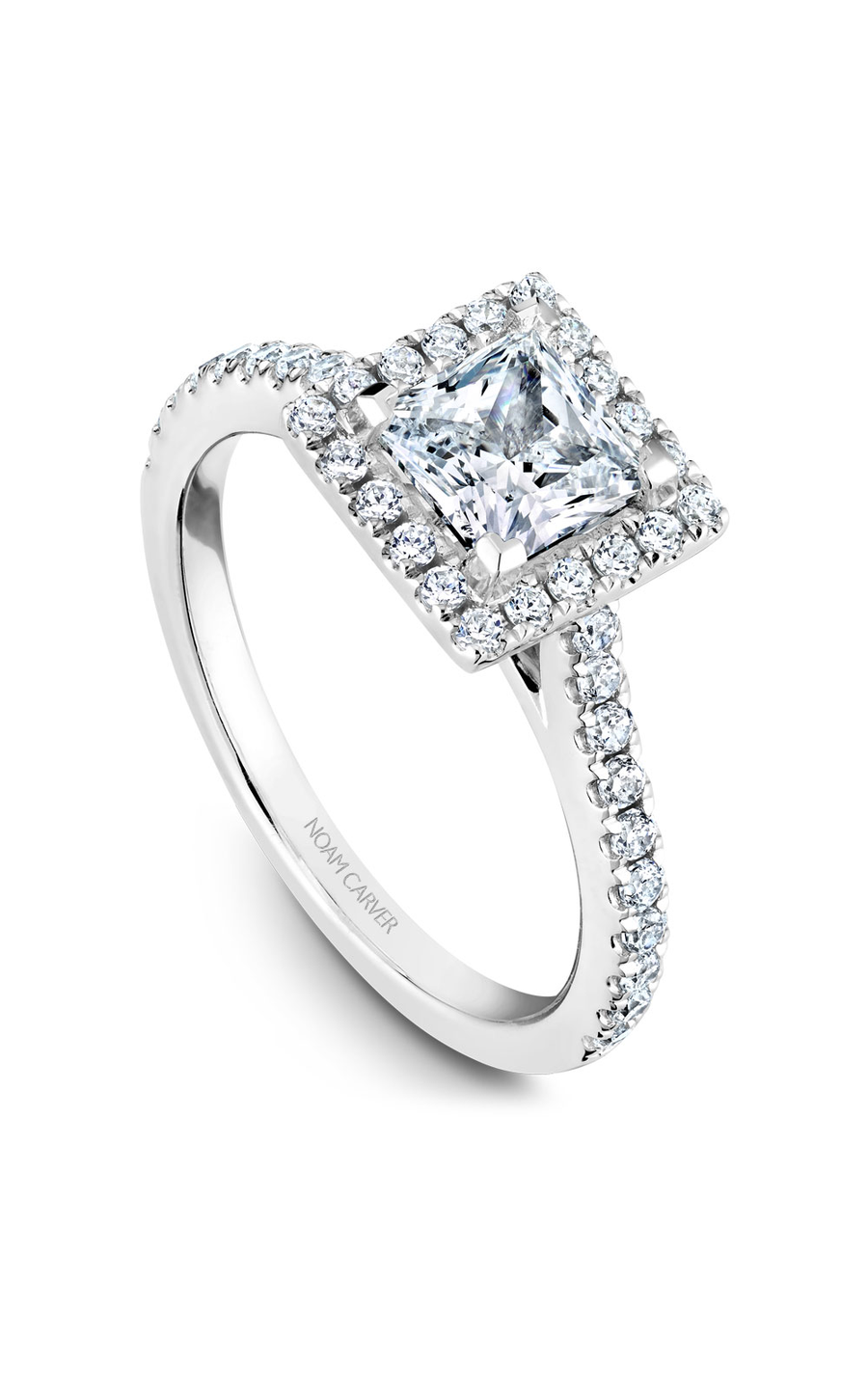 14K White Gold Halo Princess Engagement Ring