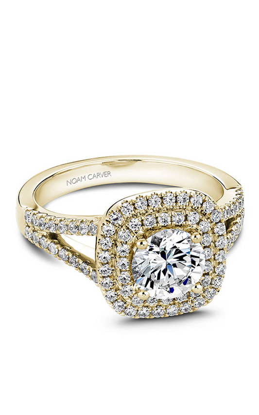 14K Yellow Gold Halo Round Engagement Ring