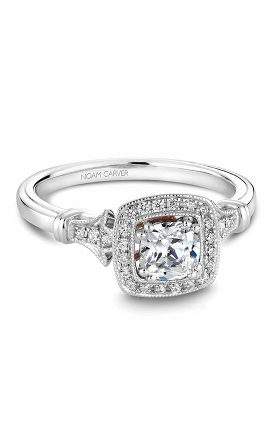14K Rose Gold and 14K White Gold Halo Cushion Engagement Ring