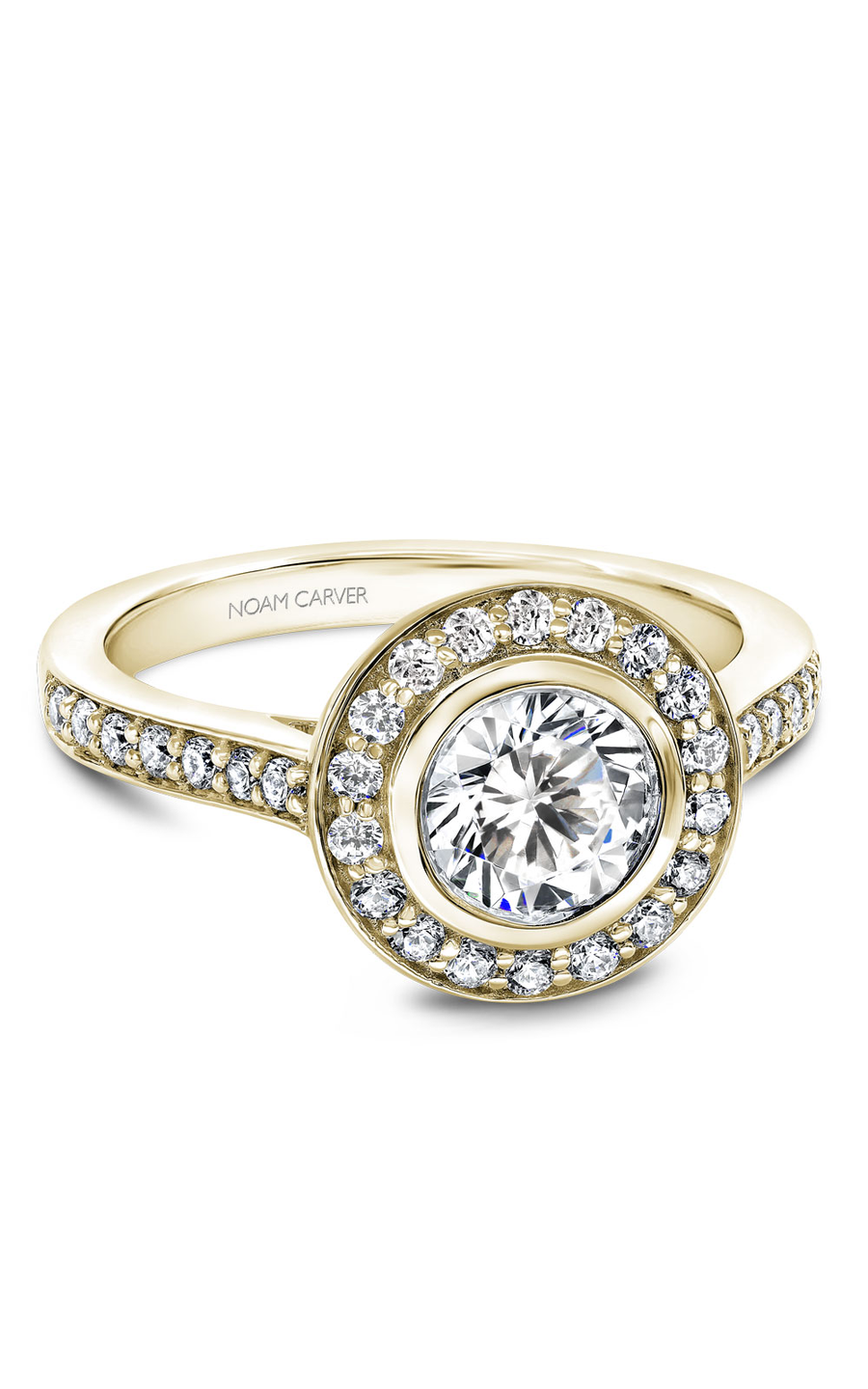14K Yellow Gold Halo Round Engagement Ring