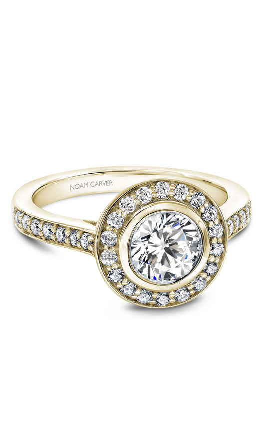 14K Yellow Gold Halo Round Engagement Ring