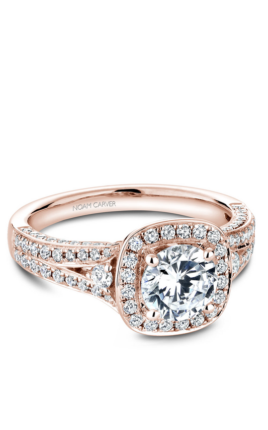 14K Rose Gold Halo Round Engagement Ring