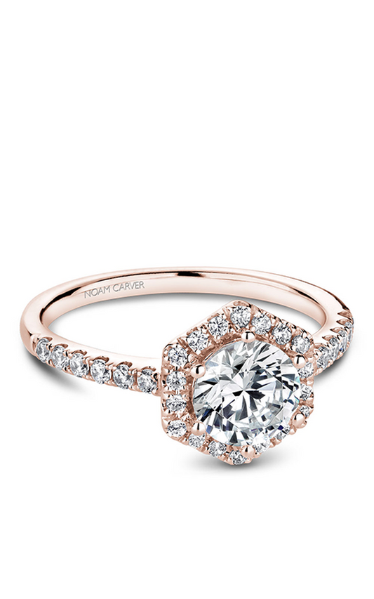 14K Rose Gold Halo Round Engagement Ring