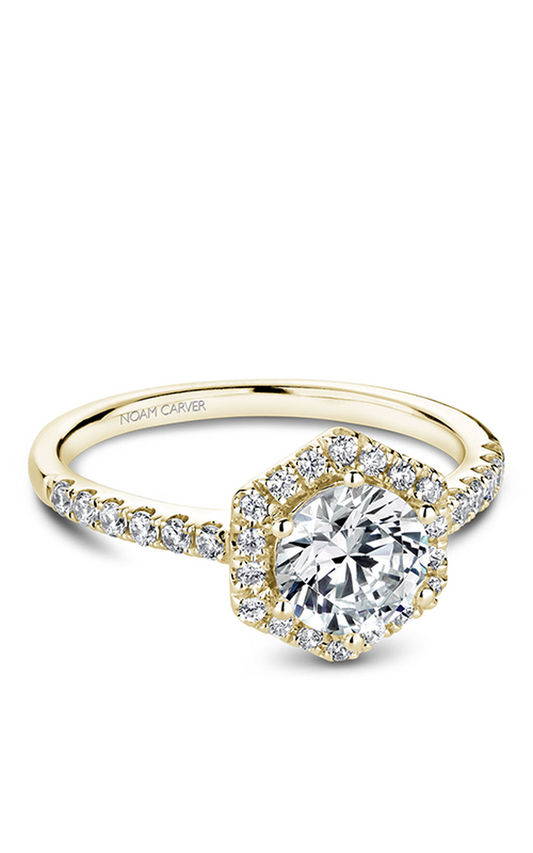 14K Yellow Gold Halo Round Engagement Ring