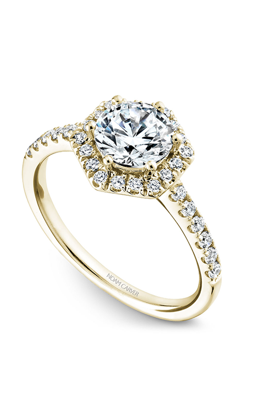 14K Yellow Gold Halo Round Engagement Ring