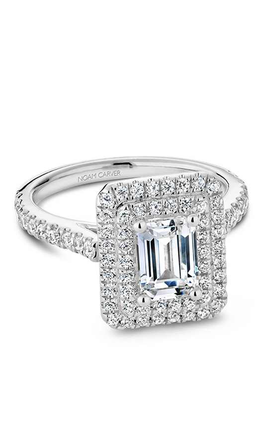 14K White Gold Halo Emerald Engagement Ring
