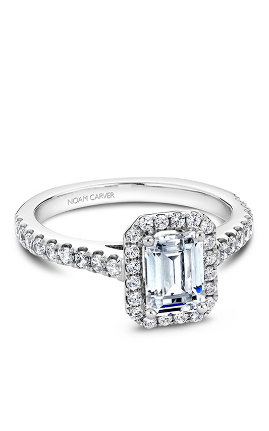 18K White Gold Halo Emerald Engagement Ring