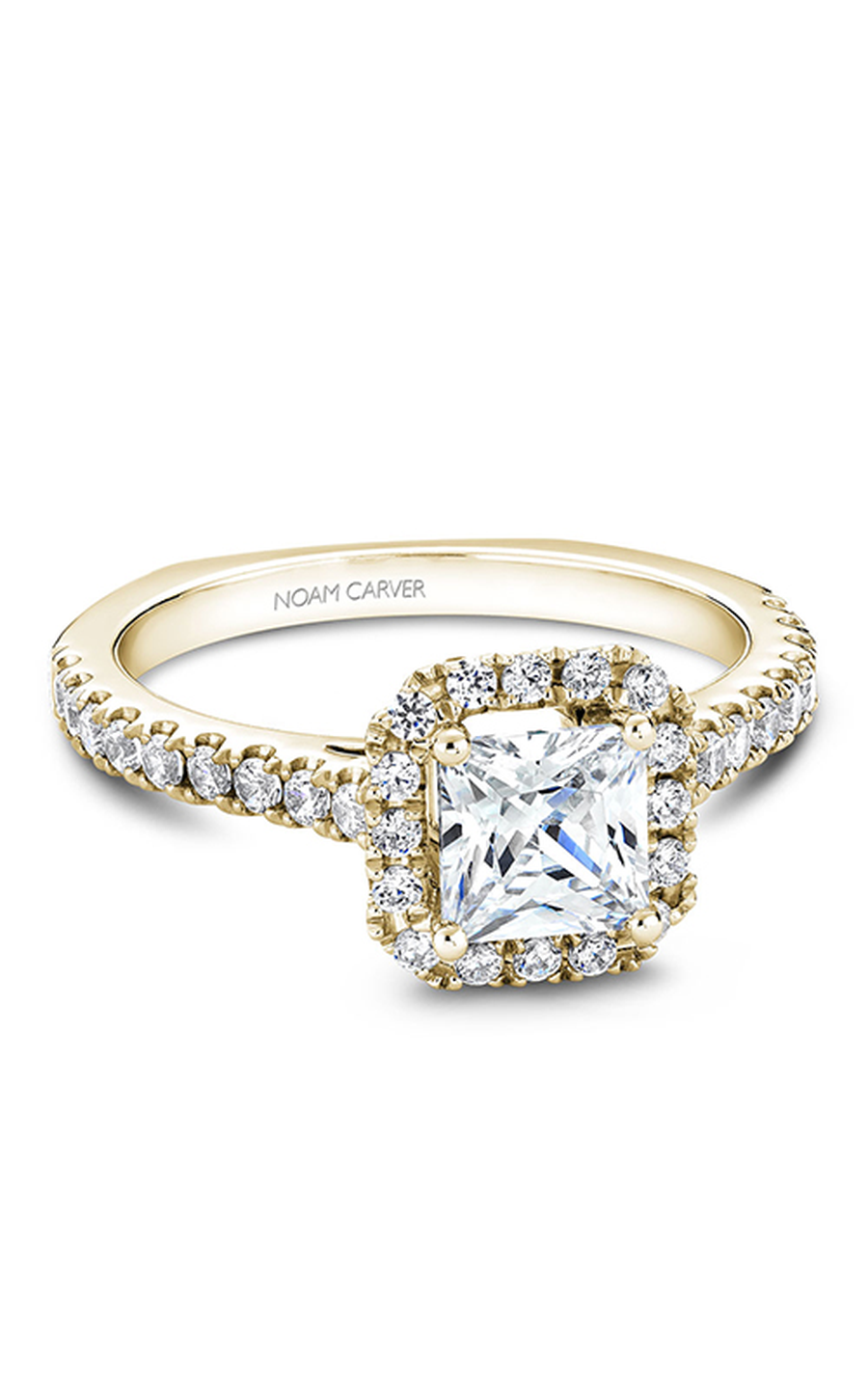 18K Yellow Gold Halo Princess Engagement Ring