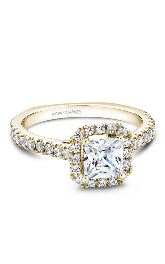 18K Yellow Gold Halo Princess Engagement Ring