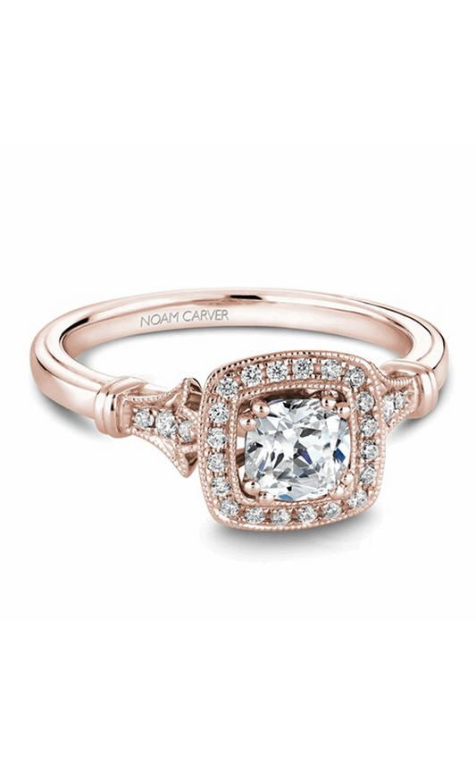 18K Rose Gold Halo Cushion Engagement Ring