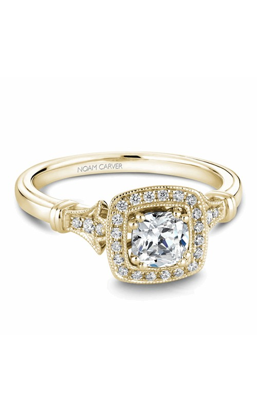 18K Yellow Gold Halo Cushion Engagement Ring