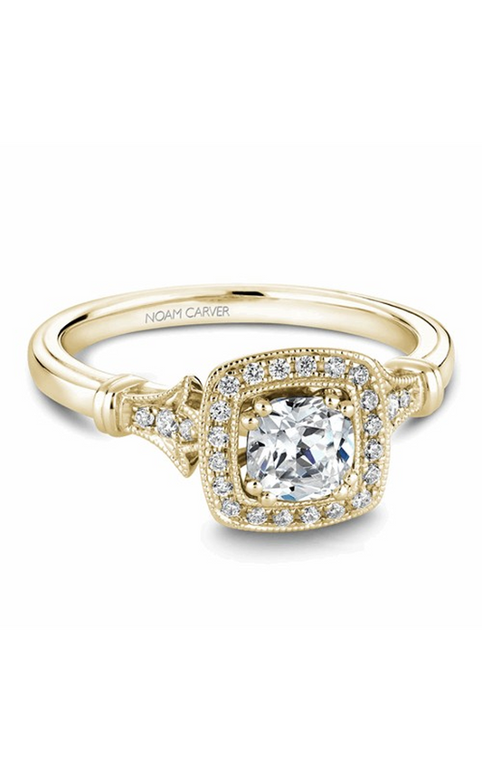 18K Yellow Gold Halo Cushion Engagement Ring