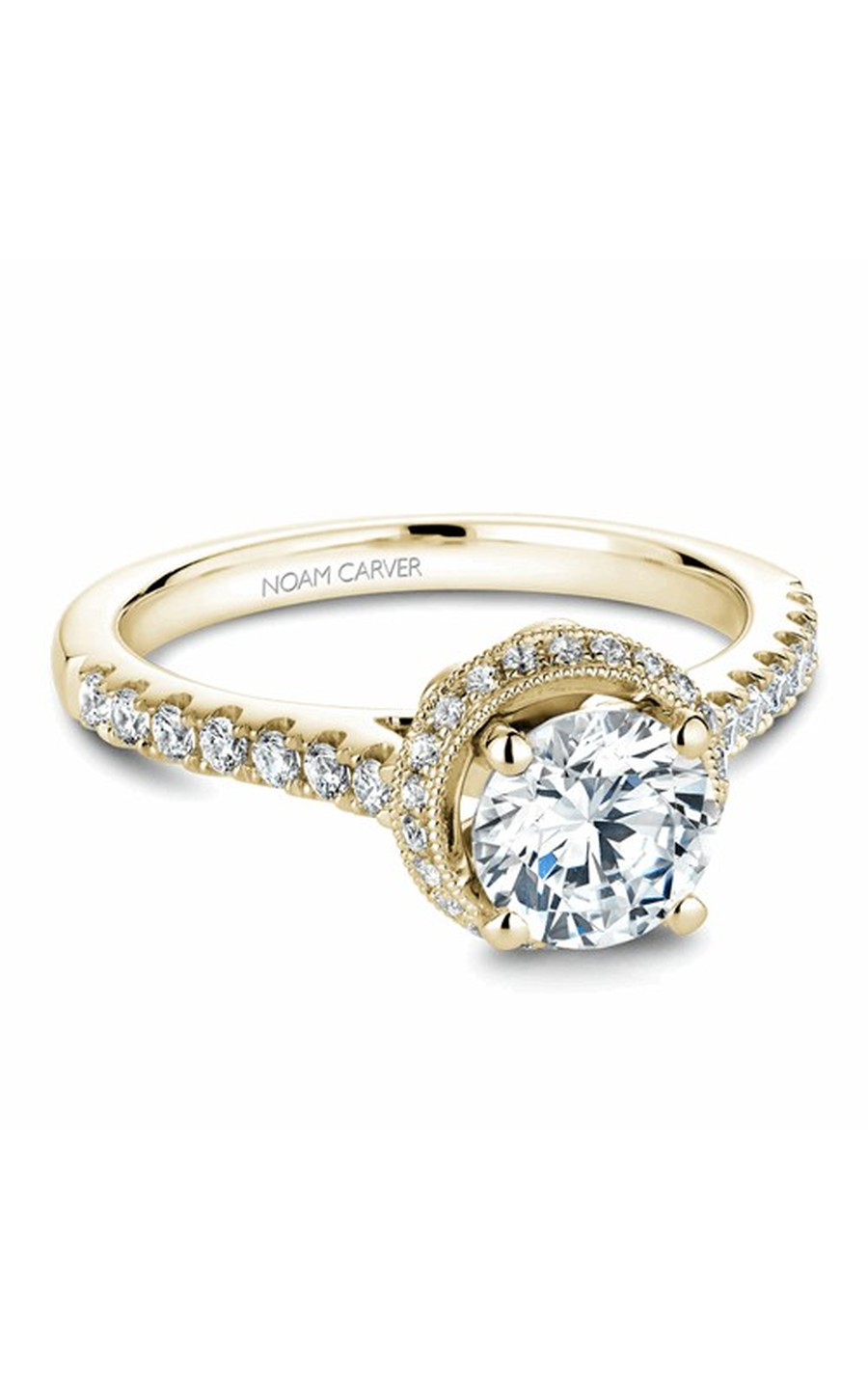 18K Yellow Gold Halo Round Engagement Ring