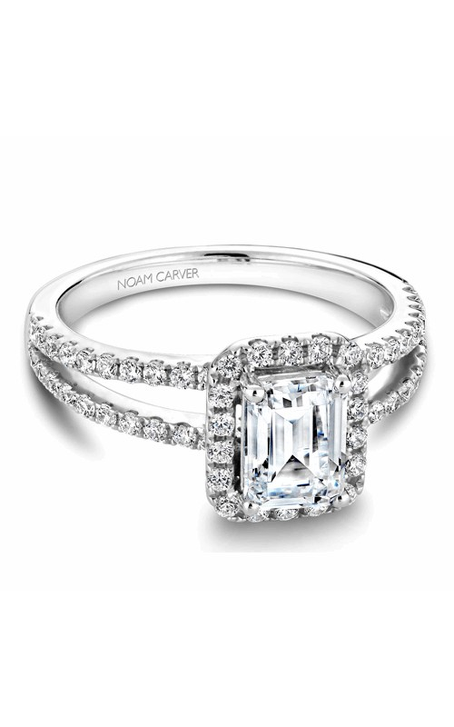 18K White Gold Halo Emerald Engagement Ring