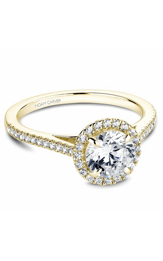 18K Yellow Gold Halo Round Engagement Ring