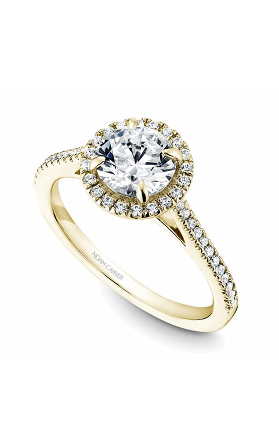 18K Yellow Gold Halo Round Engagement Ring