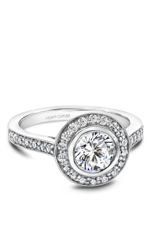 18K White Gold Halo Round Engagement Ring