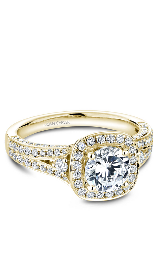 18K Yellow Gold Halo Round Engagement Ring