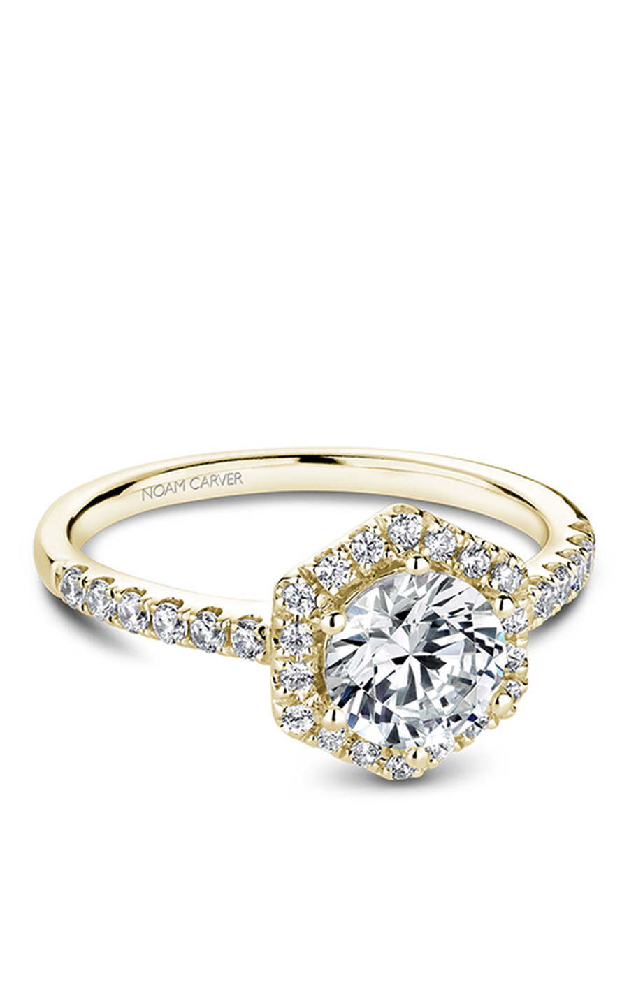 18K Yellow Gold Halo Round Engagement Ring