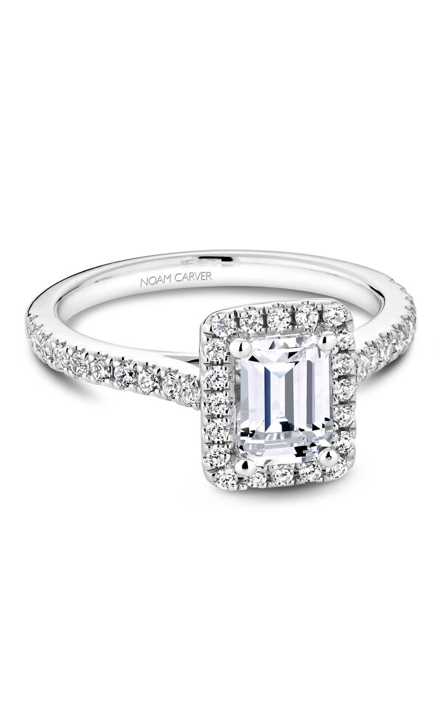 18K White Gold Halo Emerald Engagement Ring