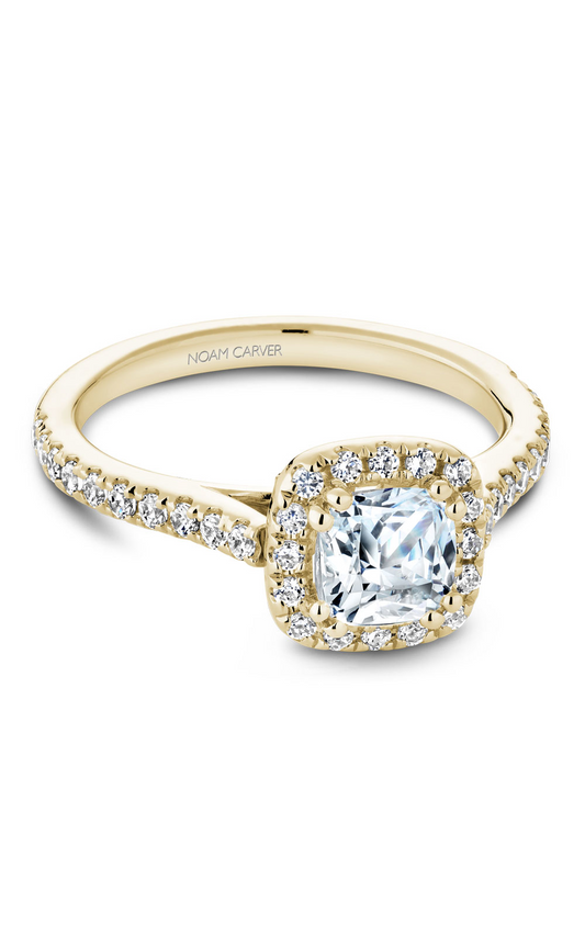 18K Yellow Gold Halo Cushion Engagement Ring