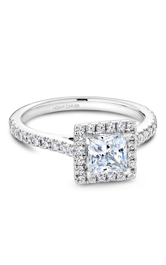 18K White Gold Halo Princess Engagement Ring