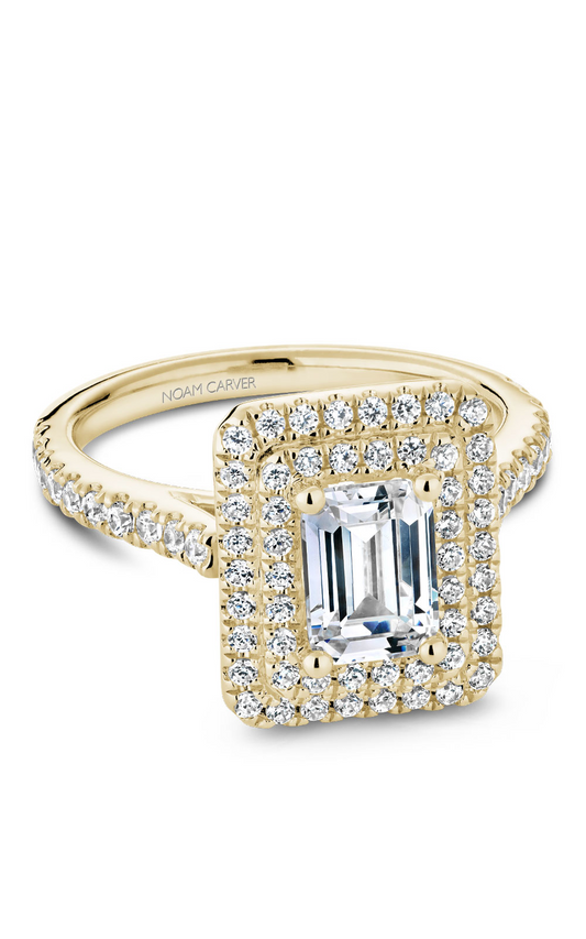 18K Yellow Gold Halo Emerald Engagement Ring