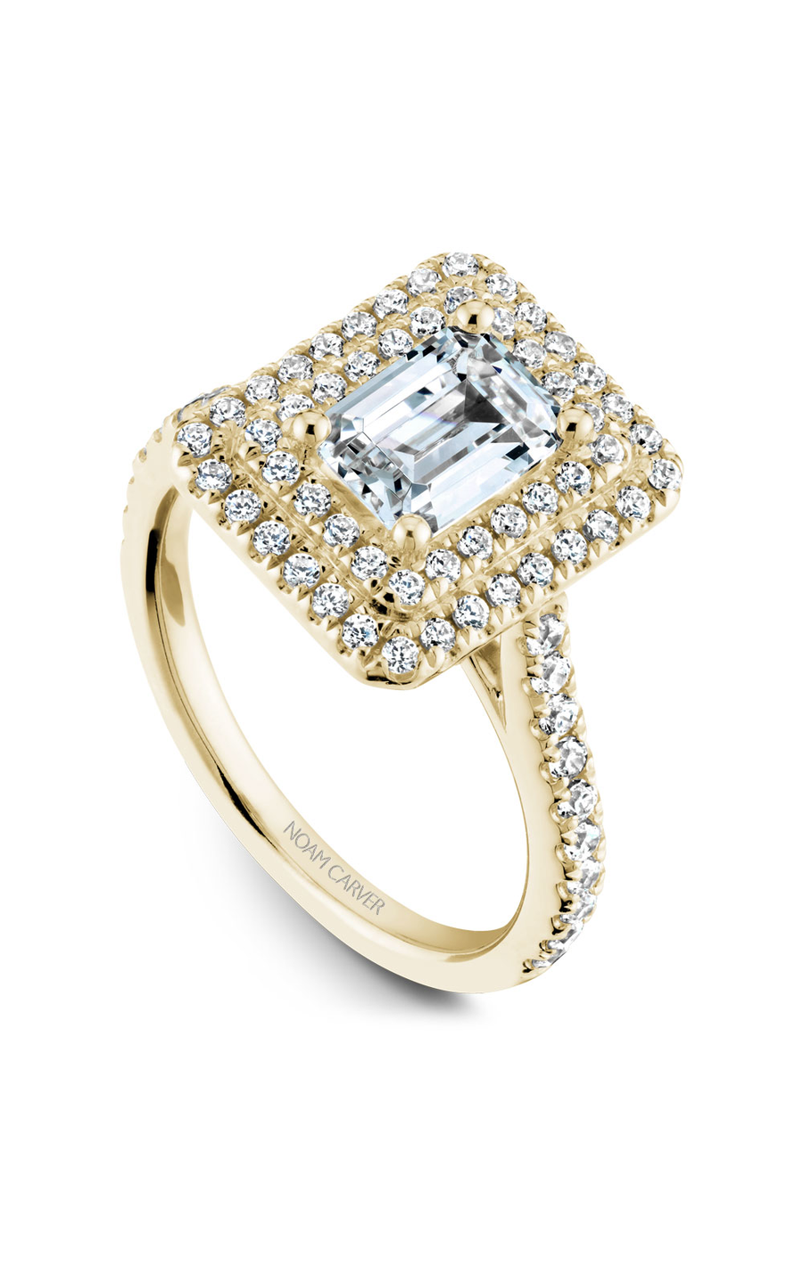 18K Yellow Gold Halo Emerald Engagement Ring