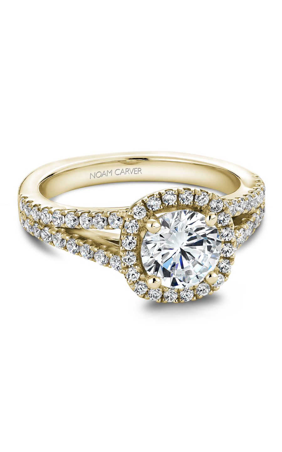 14K Yellow Gold Halo Round Engagement Ring