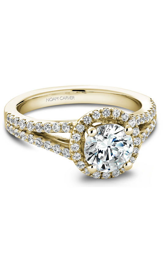 18K Yellow Gold Halo Round Engagement Ring