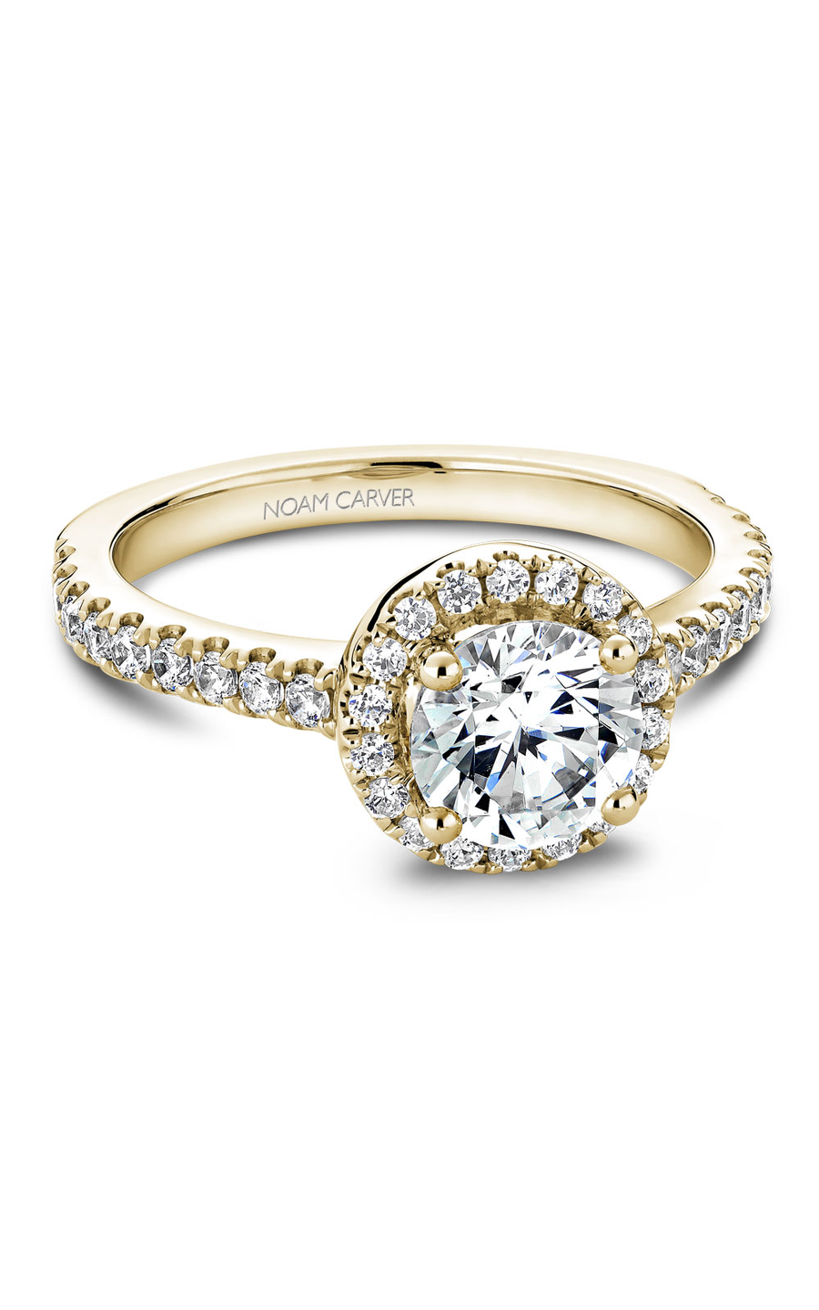 18K Yellow Gold Halo Round Engagement Ring