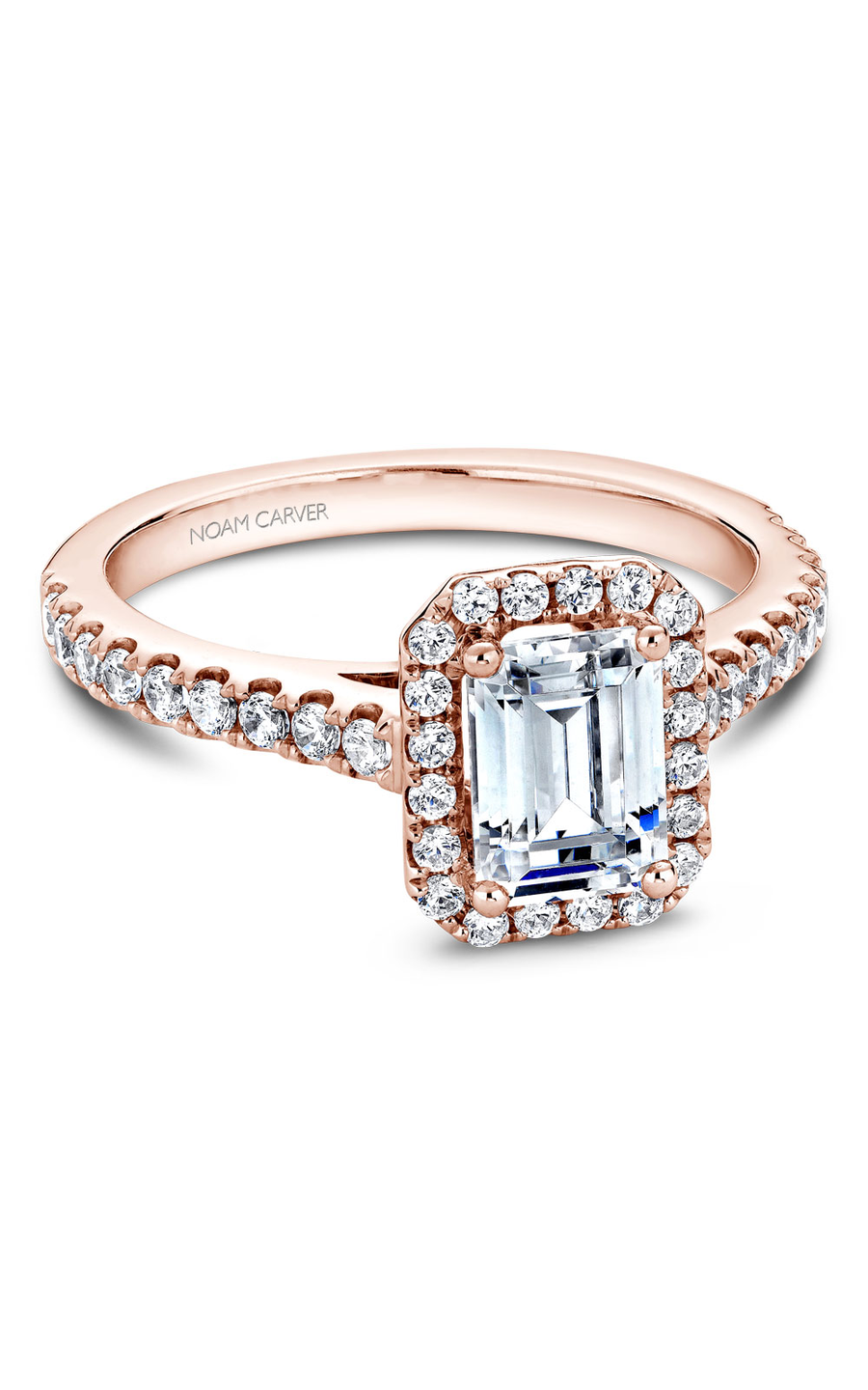 18K Rose Gold Halo Emerald Engagement Ring
