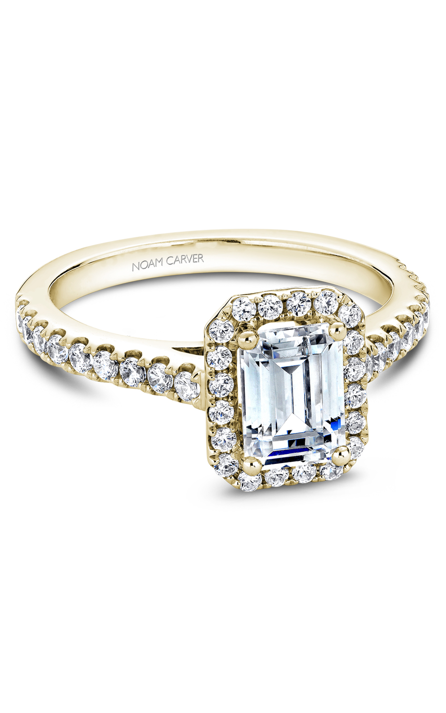 18K Yellow Gold Halo Emerald Engagement Ring
