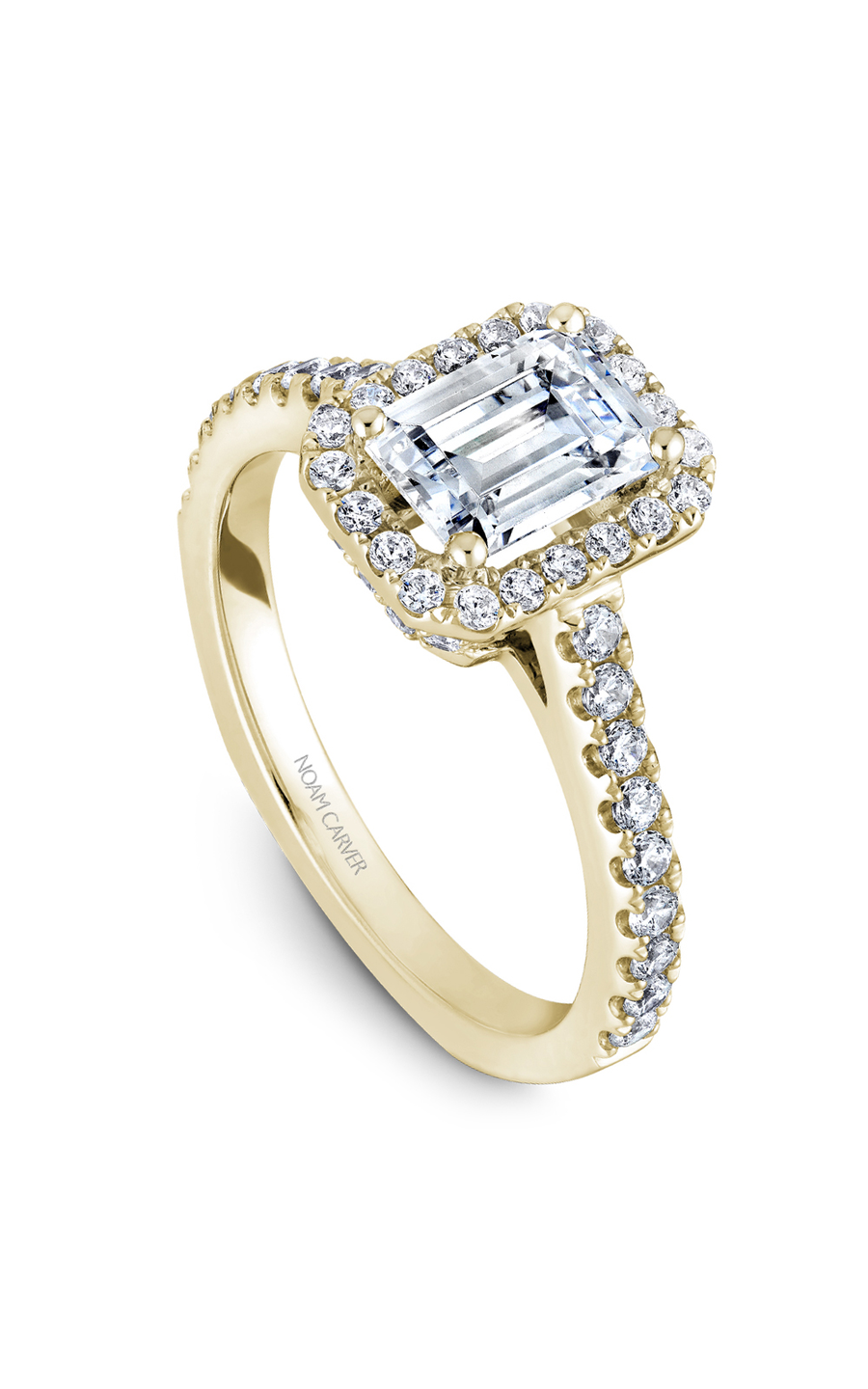 18K Yellow Gold Halo Emerald Engagement Ring
