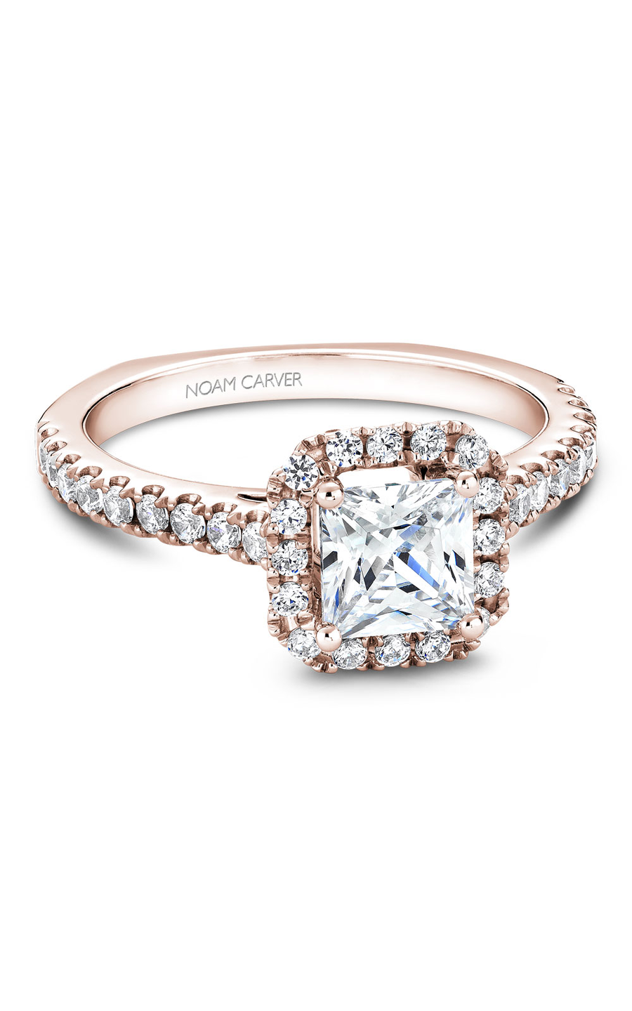 14K Rose Gold Halo Princess Engagement Ring
