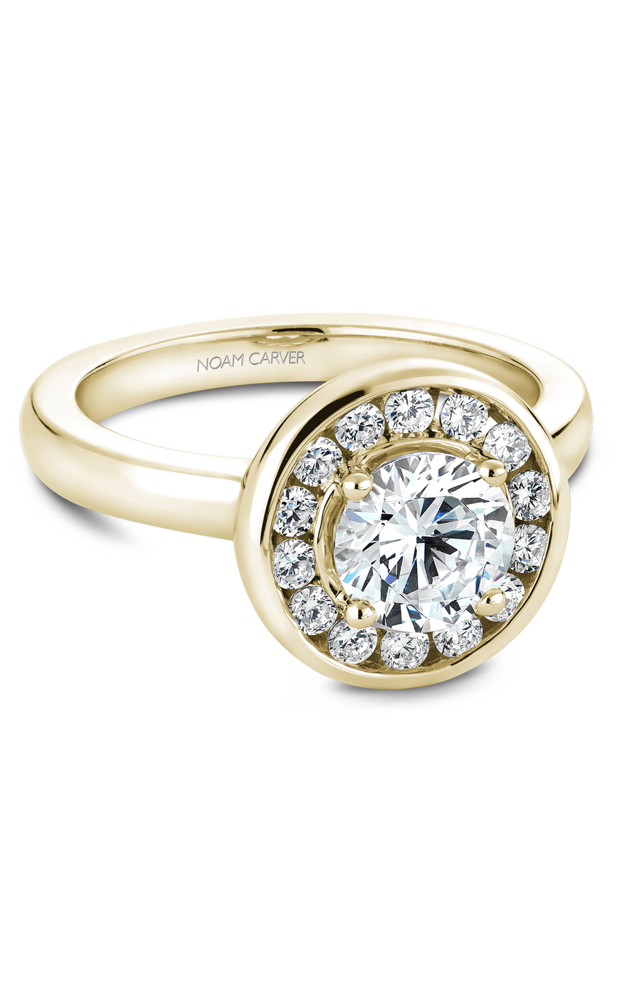 18K Yellow Gold Halo Round Engagement Ring